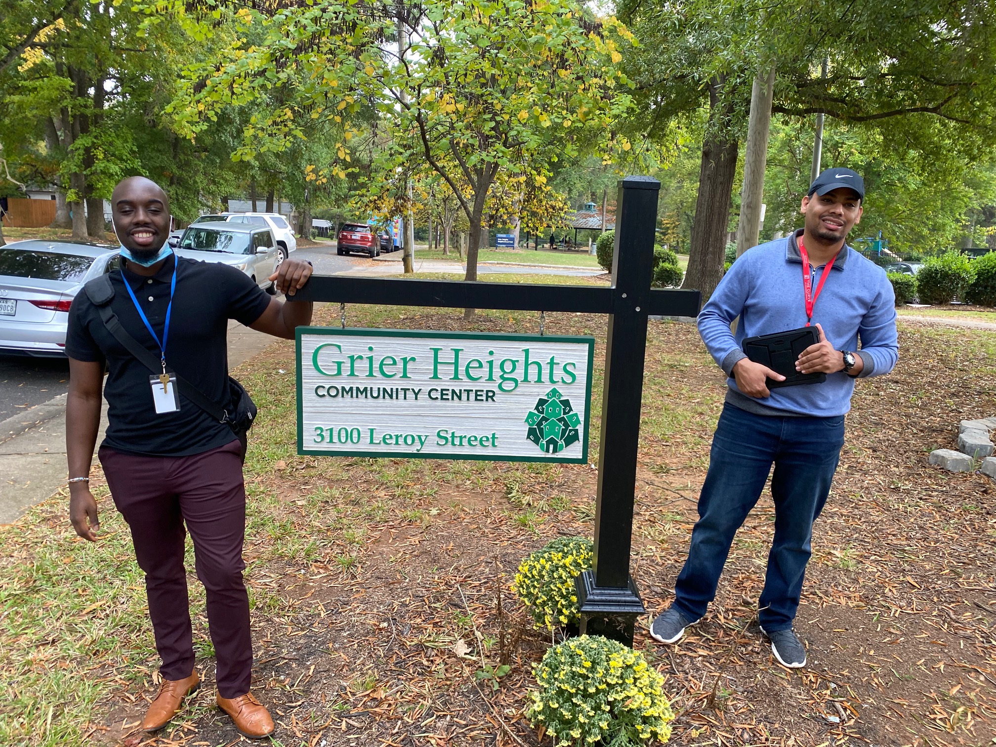 Care Ring Community Health Workers Sunday Shobowale (l) and Miguel Garcia (r) at Grier Heights Community Center